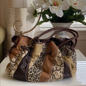 Patchwork animal print canvas hobo shoulder bag